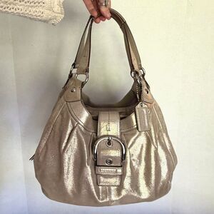 Y2K Coach, Shimmer Champagne Soho Lynne Hobo Shoulder Bag F15075 Buckle Hang Tag
